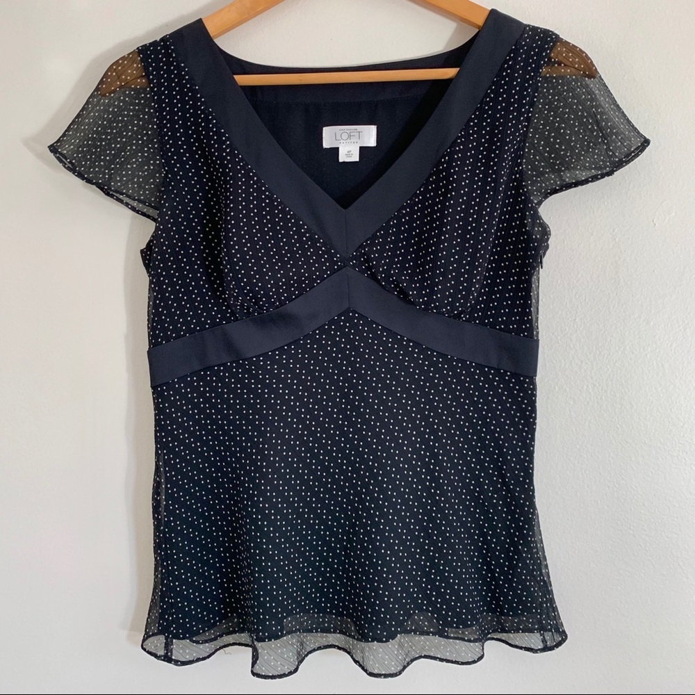 Ann Taylor Loft Black Polka Dot Ruffle Sleeve Top
